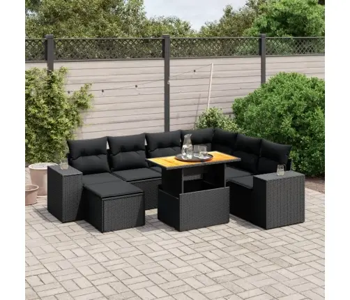 Sofos Komplektas Su Pagalvėlėmis, 8 Dalių, Juodas, Poliratanas