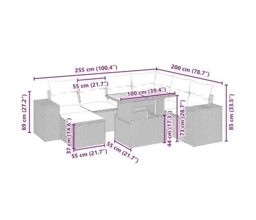 8-Osaline Aiadiivani Komplekt Patjadega, Beež, Polürotang