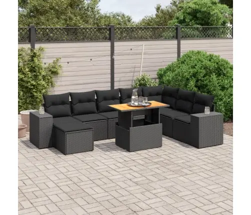 9-Daļīgs Dārza Dīvāna Komplekts, Matrači, Melna Pe Rotangpalma Vidaxl
