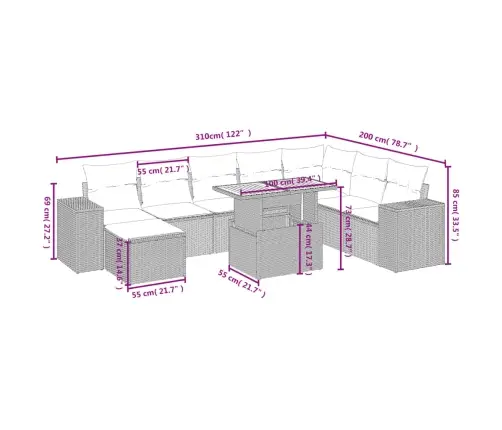 9-Daļīgs Dārza Dīvāna Komplekts, Matrači, Melna Pe Rotangpalma Vidaxl