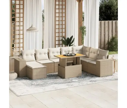 9-Daļīgs Dārza Dīvānu Komplekts, Matrači, Bēša Pe Rotangpalma Vidaxl