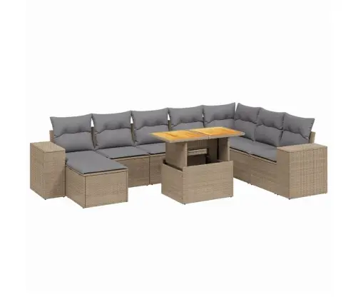 9-Daļīgs Dārza Dīvānu Komplekts, Matrači, Bēša Pe Rotangpalma Vidaxl