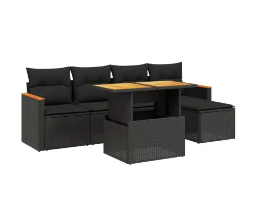6-Daļīgs Dārza Dīvāna Komplekts, Matrači, Melna Pe Rotanpalma Vidaxl