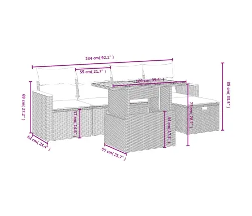 6-Osaline Aiadiivani Komplekt Patjadega, Hall, Polürotang