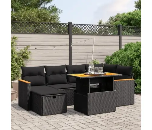 7-Daļīgs Dārza Dīvāna Komplekts Ar Matračiem, Melna Pe Vidaxl