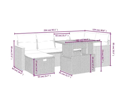 Sofos Komplektas Su Pagalvėlėmis, 7 Dalių, Smėlio, Poliratanas Sofos Komplektas Su Pagalvėlėmis, 7 Dalių, Smėlio, Poliratanas