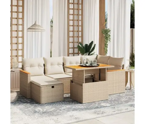 Sofos Komplektas Su Pagalvėlėmis, 7 Dalių, Smėlio, Poliratanas Sofos Komplektas Su Pagalvėlėmis, 7 Dalių, Smėlio, Poliratanas