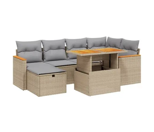 Sofos Komplektas Su Pagalvėlėmis, 7 Dalių, Smėlio, Poliratanas