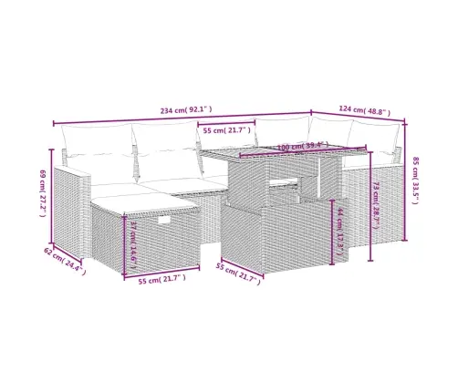 Sofos Komplektas Su Pagalvėlėmis, 7 Dalių, Smėlio, Poliratanas