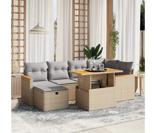 Sofos Komplektas Su Pagalvėlėmis, 7 Dalių, Smėlio, Poliratanas