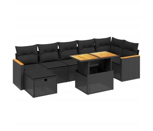 Sofos Komplektas Su Pagalvėlėmis, 8 Dalių, Juodas, Poliratanas