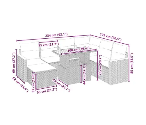 Sofos Komplektas Su Pagalvėlėmis, 8 Dalių, Smėlio, Poliratanas