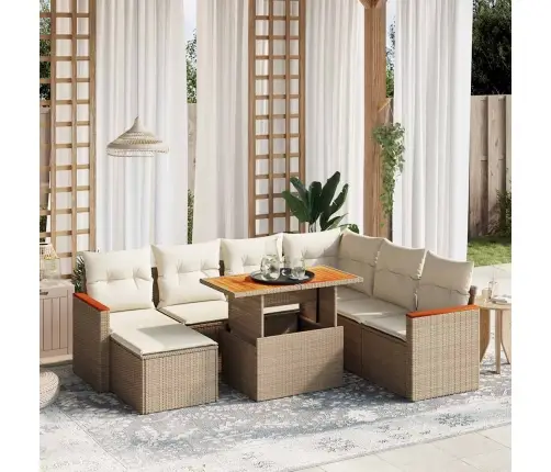 Sofos Komplektas Su Pagalvėlėmis, 8 Dalių, Smėlio, Poliratanas