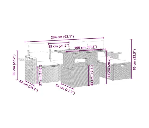 6-Daļīgs Dārza Dīvāna Komplekts, Matrači, Bēša Pe Rotangpalma Vidaxl