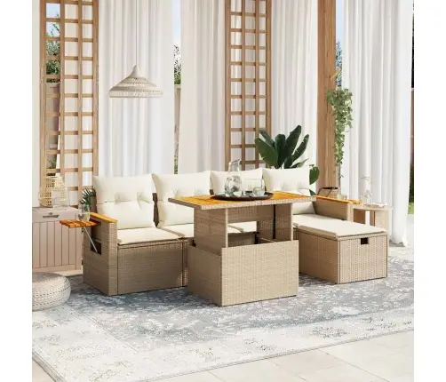 6-Daļīgs Dārza Dīvāna Komplekts, Matrači, Bēša Pe Rotangpalma Vidaxl