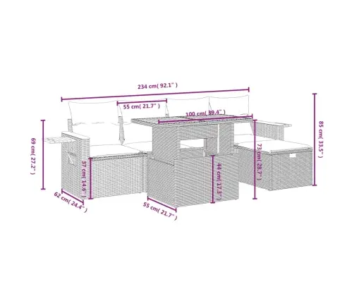 6-Daļīgs Dārza Dīvāna Komplekts, Matrači, Bēša Pe Rotangpalma Vidaxl