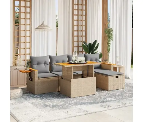 6-Daļīgs Dārza Dīvāna Komplekts, Matrači, Bēša Pe Rotangpalma Vidaxl