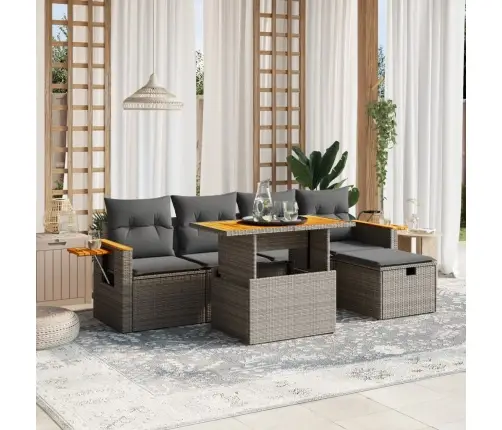 6-Daļīgs Dārza Dīvāna Komplekts Ar Matračiem, Pelēks Pe Pinums Vidaxl