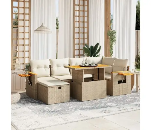 7-Daļīgs Dārza Dīvāna Komplekts, Matrači, Bēša Pe Rotangpalma Vidaxl