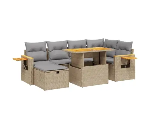 7-Daļīgs Dārza Dīvāna Komplekts, Matrači, Bēša Pe Rotangpalma Vidaxl