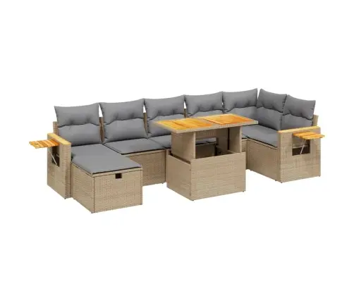 8-Daļīgs Dārza Dīvāna Komplekts, Matrači, Bēša Pe Rotangpalma Vidaxl