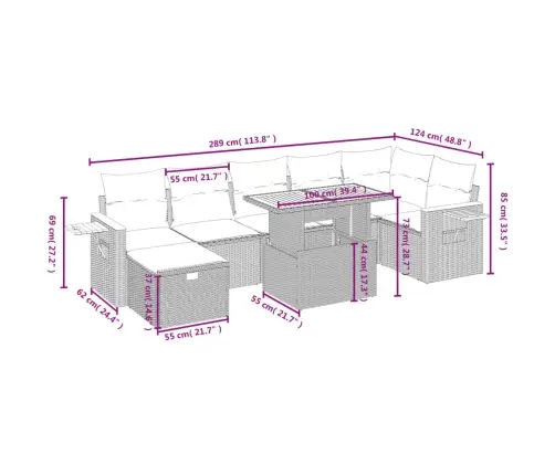8-Daļīgs Dārza Dīvāna Komplekts, Matrači, Bēša Pe Rotangpalma Vidaxl