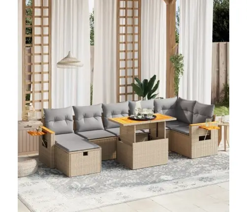 8-Daļīgs Dārza Dīvāna Komplekts, Matrači, Bēša Pe Rotangpalma Vidaxl