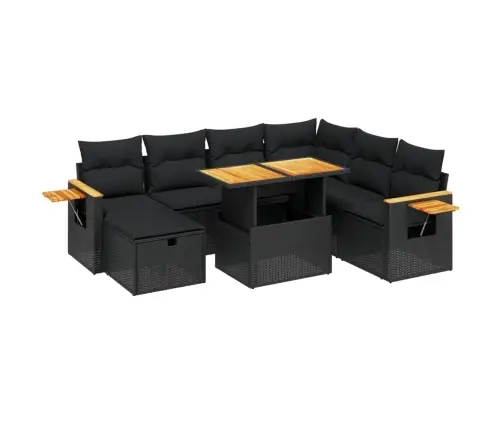 Sofos Komplektas Su Pagalvėlėmis, 8 Dalių, Juodas, Poliratanas