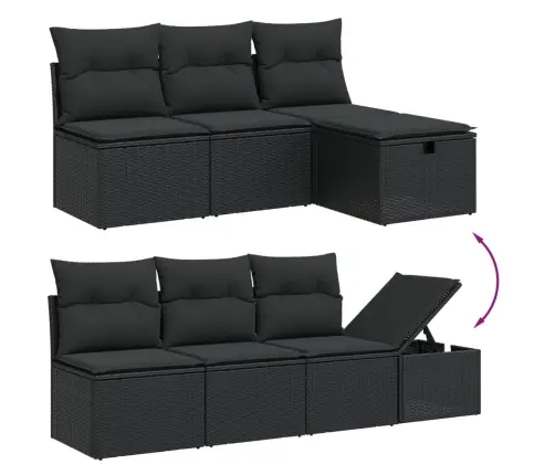 Sofos Komplektas Su Pagalvėlėmis, 8 Dalių, Juodas, Poliratanas