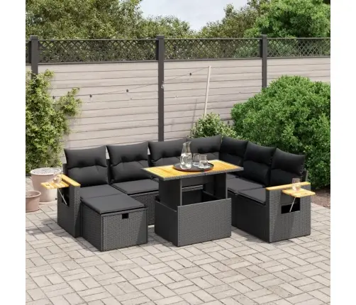 Sofos Komplektas Su Pagalvėlėmis, 8 Dalių, Juodas, Poliratanas