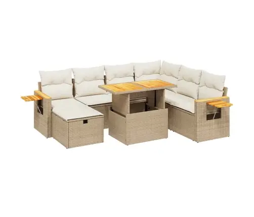 8-Daļīgs Dārza Dīvāna Komplekts, Matrači, Bēša Pe Rotangpalma Vidaxl