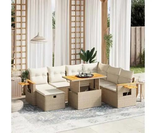 8-Daļīgs Dārza Dīvāna Komplekts, Matrači, Bēša Pe Rotangpalma Vidaxl