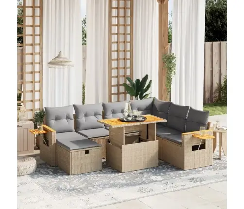 Sofos Komplektas Su Pagalvėlėmis, 8 Dalių, Smėlio, Poliratanas