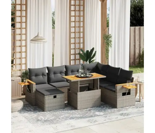 8-Daļīgs Dārza Dīvāna Komplekts Ar Matračiem, Pelēks Pe Pinums Vidaxl