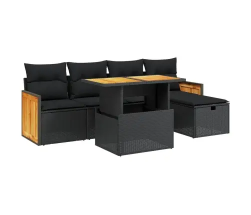 Sofos Komplektas Su Pagalvėlėmis, 6 Dalių, Juodas, Poliratanas