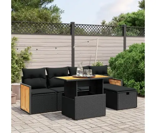 Sofos Komplektas Su Pagalvėlėmis, 6 Dalių, Juodas, Poliratanas