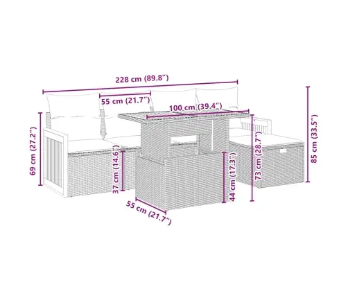 6-Daļīgs Dārza Dīvāna Komplekts, Matrači, Bēša Pe Rotangpalma Vidaxl