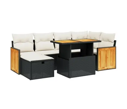 7-Daļīgs Dārza Dīvāna Komplekts Ar Matračiem, Melna Pe Vidaxl