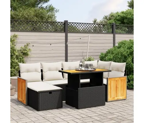 7-Daļīgs Dārza Dīvāna Komplekts Ar Matračiem, Melna Pe Vidaxl