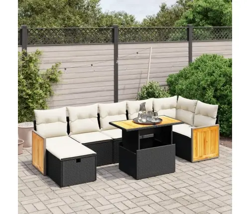 Sofos Komplektas Su Pagalvėlėmis, 8 Dalių, Juodas, Poliratanas