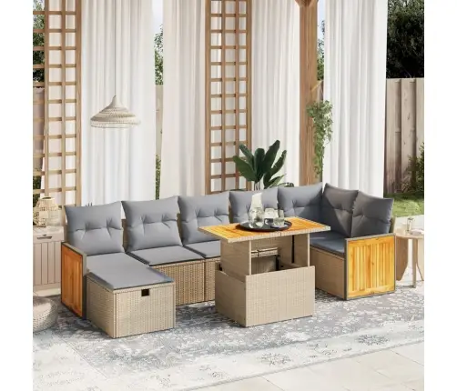 8-Daļīgs Dārza Dīvāna Komplekts, Matrači, Bēša Pe Rotangpalma Vidaxl