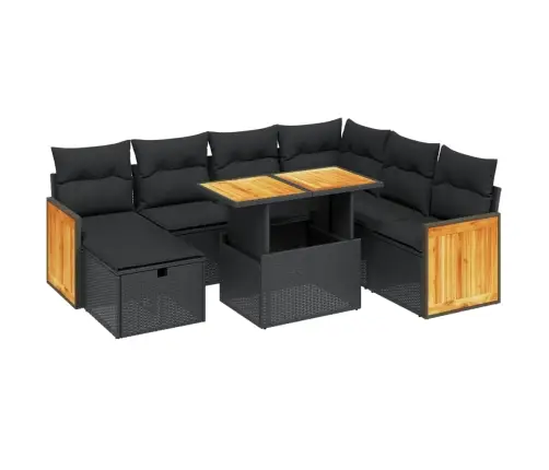 8-Daļīgs Dārza Dīvāna Komplekts, Matrači, Melna Pe Rotangpalma Vidaxl
