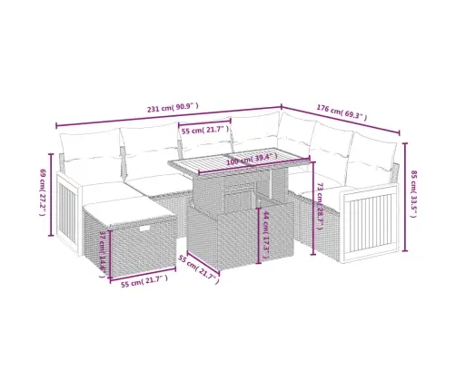 Sofos Komplektas Su Pagalvėlėmis, 8 Dalių, Juodas, Poliratanas