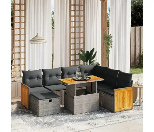 8-Daļīgs Dārza Dīvāna Komplekts Ar Matračiem, Pelēks Pe Pinums Vidaxl