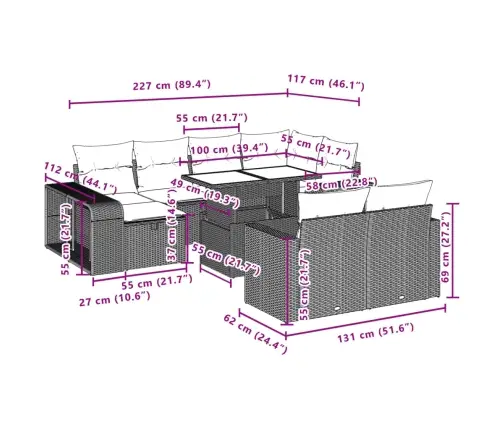 11-Daļīgs Dārza Dīvāna Komplekts, Matrači, Melna Pe Rotangpalma Vidaxl