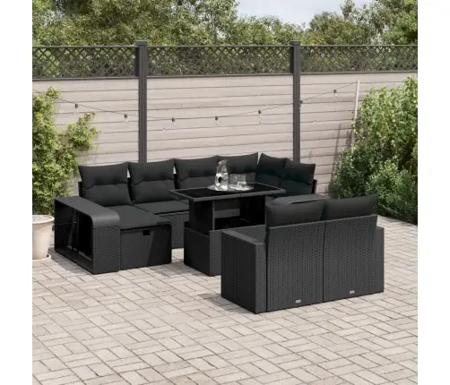 11-Daļīgs Dārza Dīvāna Komplekts, Matrači, Melna Pe Rotangpalma Vidaxl
