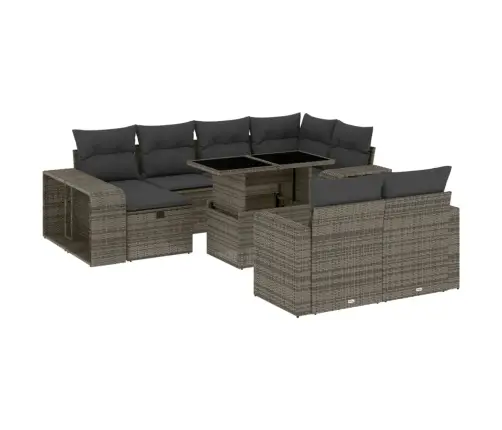 11-Daļīgs Dārza Dīvāna Komplekts Ar Matračiem, Pelēks Pe Pinums Vidaxl