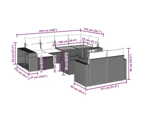 11-Daļīgs Dārza Dīvāna Komplekts, Matrači, Melna Pe Rotangpalma Vidaxl
