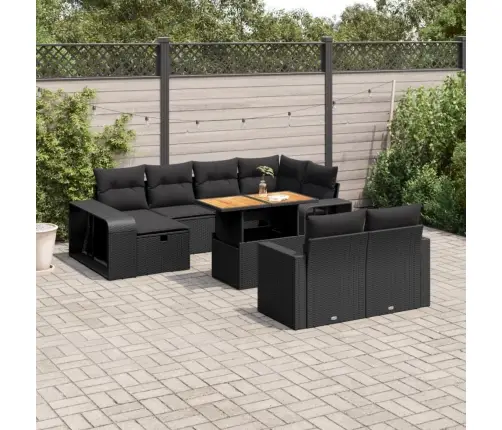 11-Daļīgs Dārza Dīvāna Komplekts, Matrači, Melna Pe Rotangpalma Vidaxl