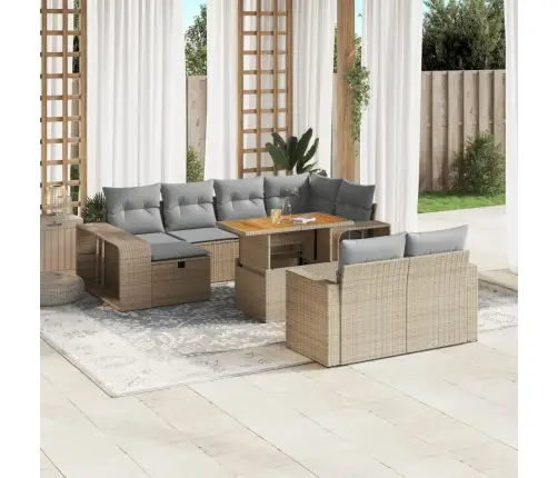 11-Daļīgs Dārza Dīvāna Komplekts, Matrači, Bēša Pe Rotangpalma Vidaxl